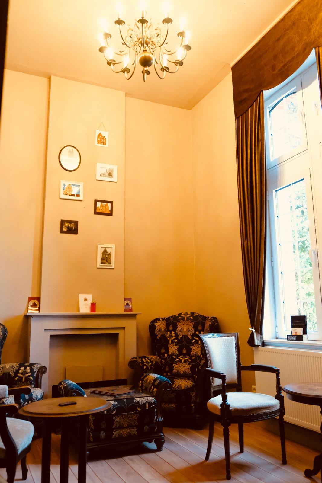 Gezellige salon met schouw en antieke meubelen